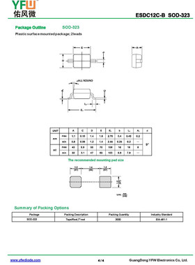 ESD静电保护管ESDC12C-BSOD-323封装印字12B /品牌