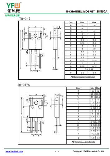 N沟MOS管28N50 TO-247封装印字28N50AP /品牌