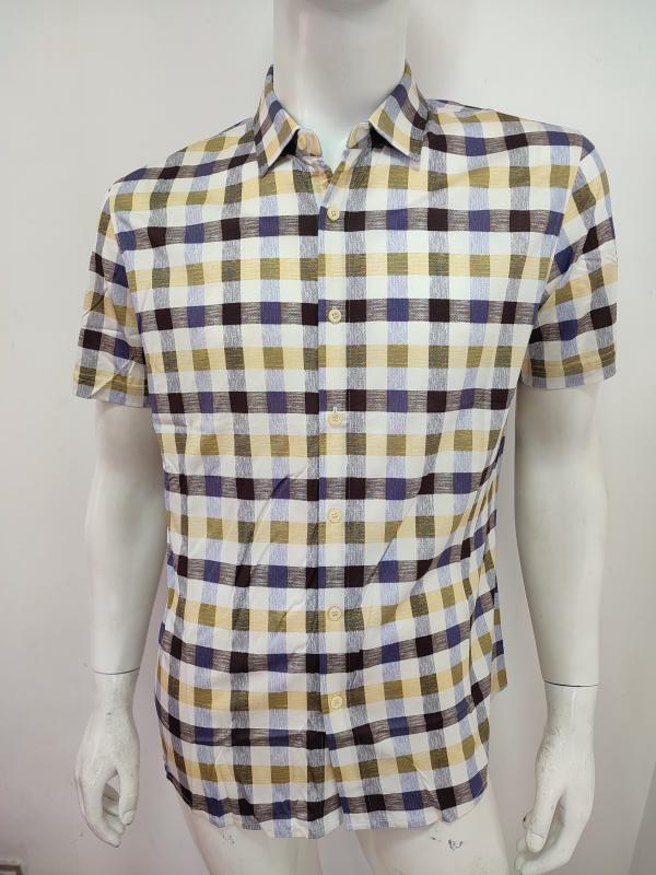 鹰家系列男士夏季短袖衬衫 迪柯款桑蚕丝针织格子印花面料