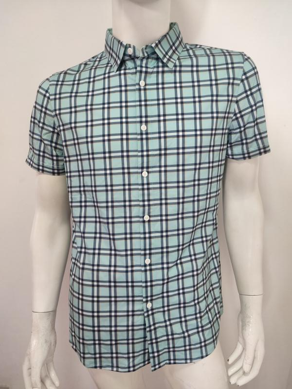 华伦家样衣男士夏季针织短袖衬衫开衫格子印花 胸围105