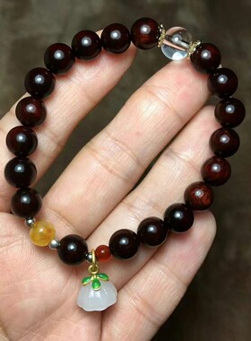 【莲蓬】小叶紫檀0.8手串，千年老料所开，材质细腻，玻璃底搭配