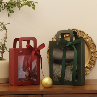 礼品袋手提纸袋子透明pvc开窗简约创意高级感伴手礼圣诞节平安夜