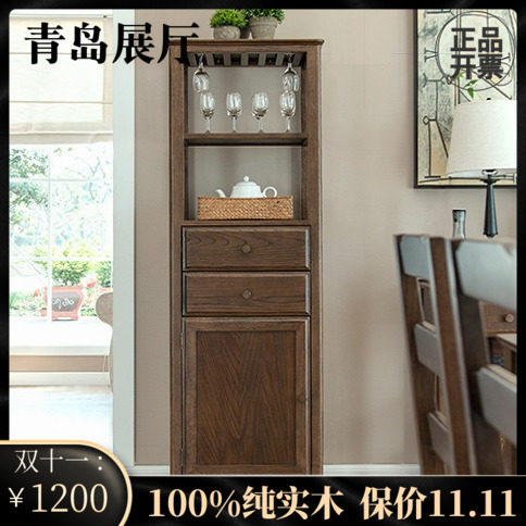美式白橡木纯实木电视柜高边柜简易置物架角柜立柜酒柜客厅家具组