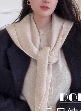 100%山羊绒连帽围巾披肩一体两用外搭假领四平针女帽