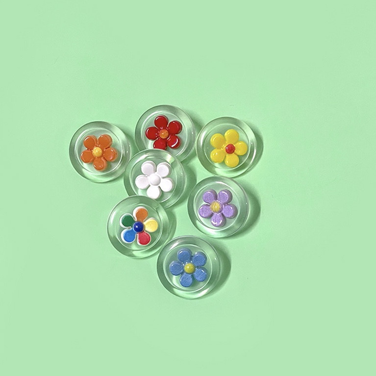 圆形透明双拼花朵高脚塑料纽扣衬衫外套针织衫毛衣童装装饰扣
