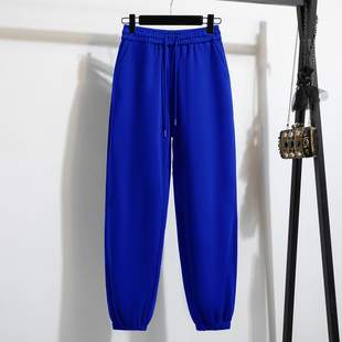 子 百搭灯笼哈伦裤 克莱因蓝休闲束脚卫裤 女秋冬宽松显瘦加绒运动裤
