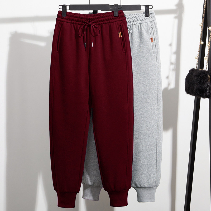 加绒运动裤女秋冬卫裤新款束脚