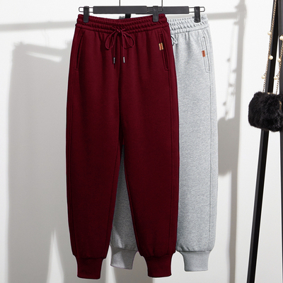 加绒运动裤女秋冬卫裤新款束脚