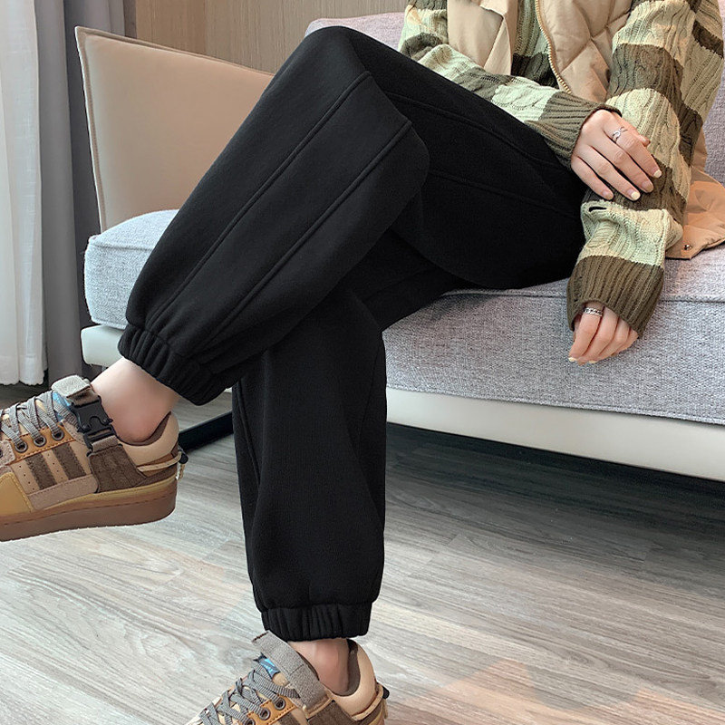 黑色2025新款卫裤子女士加绒秋冬加厚高腰大码宽松休闲运动裤显瘦,女装/女士精品,卫裤,淘宝优惠券,粉丝福利购,淘宝优惠卷