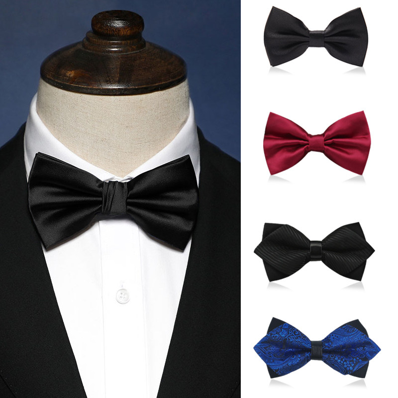 195先生伴郎新郎男士结婚领结 酒红色黑色花纹正装英伦蝴蝶结1911