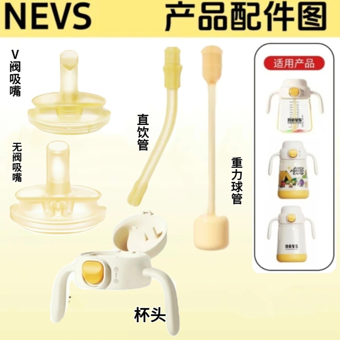 NEVS/尼维森【好吸杯原配件】奶瓶 水杯类 Ⅴ阀嘴 无阀嘴 直饮管