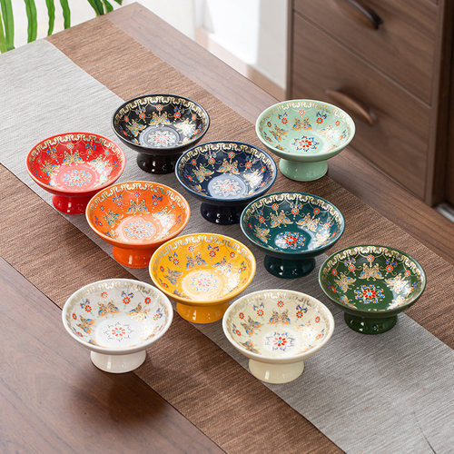 陶瓷轻奢中式高脚茶点盘