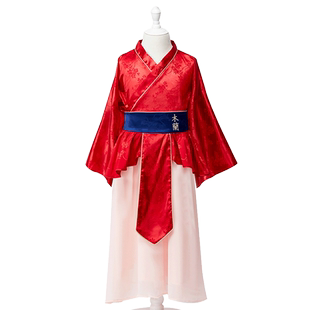 迪士尼花木兰汉服女童公主裙子古装秋天演出服唐装儿童新年礼物