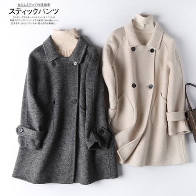 澳洲双面羊绒~大衣女中长款 娃娃领斗篷A版 宽松双排扣羊毛呢外套