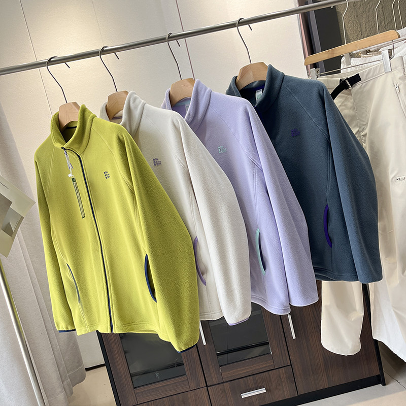 立领拉链摇粒绒开衫外套女