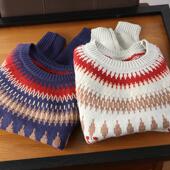 面料炒鸡舒服氛围感费尔岛提花圆领毛衣宽松保暖针织衫 女秋冬上衣