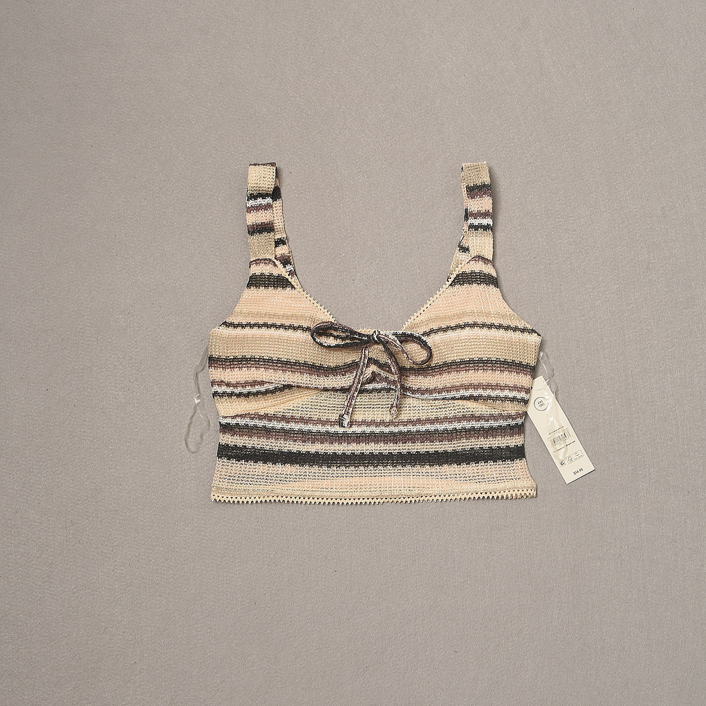 度假波西米亚风条纹针织抹胸女短款系带修身显瘦性感吊带外搭上衣