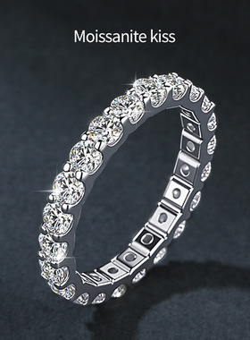 跨境s925纯银满圈3mm莫桑石排戒优雅叠戴轻奢气质高级订结婚戒指