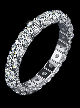 厂家批发S925纯银戒指指环女群镶莫桑石戒指一字排钻轻奢时尚戒指