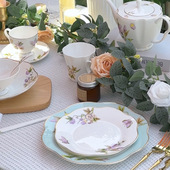 法式 餐桌 风紫罗兰花卉餐具骨瓷田园风西餐盘碗碟组合套件套装