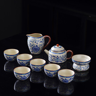 汝窑青花功夫茶具釉上彩缠枝莲喝茶壶茶杯整套茶器办公室会客喝茶