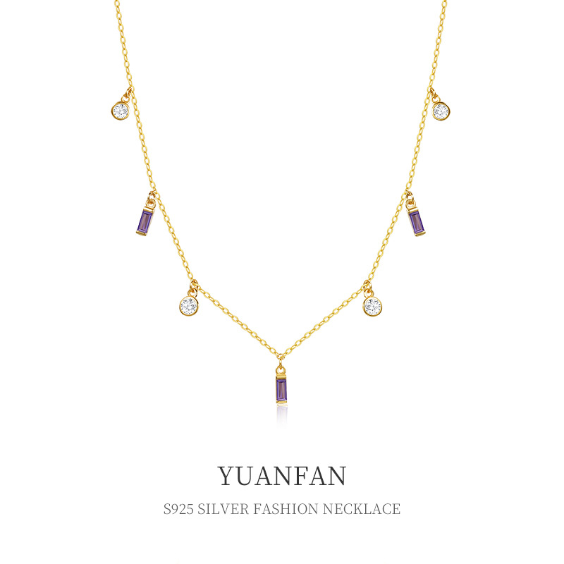 S925纯银几何小方块项链女欧美ins冷淡风小众锆石叠戴锁骨链礼物