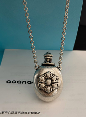 国内小众设计PIC银色复古做旧雕刻酒壶项链  高级感轻奢毛衣链