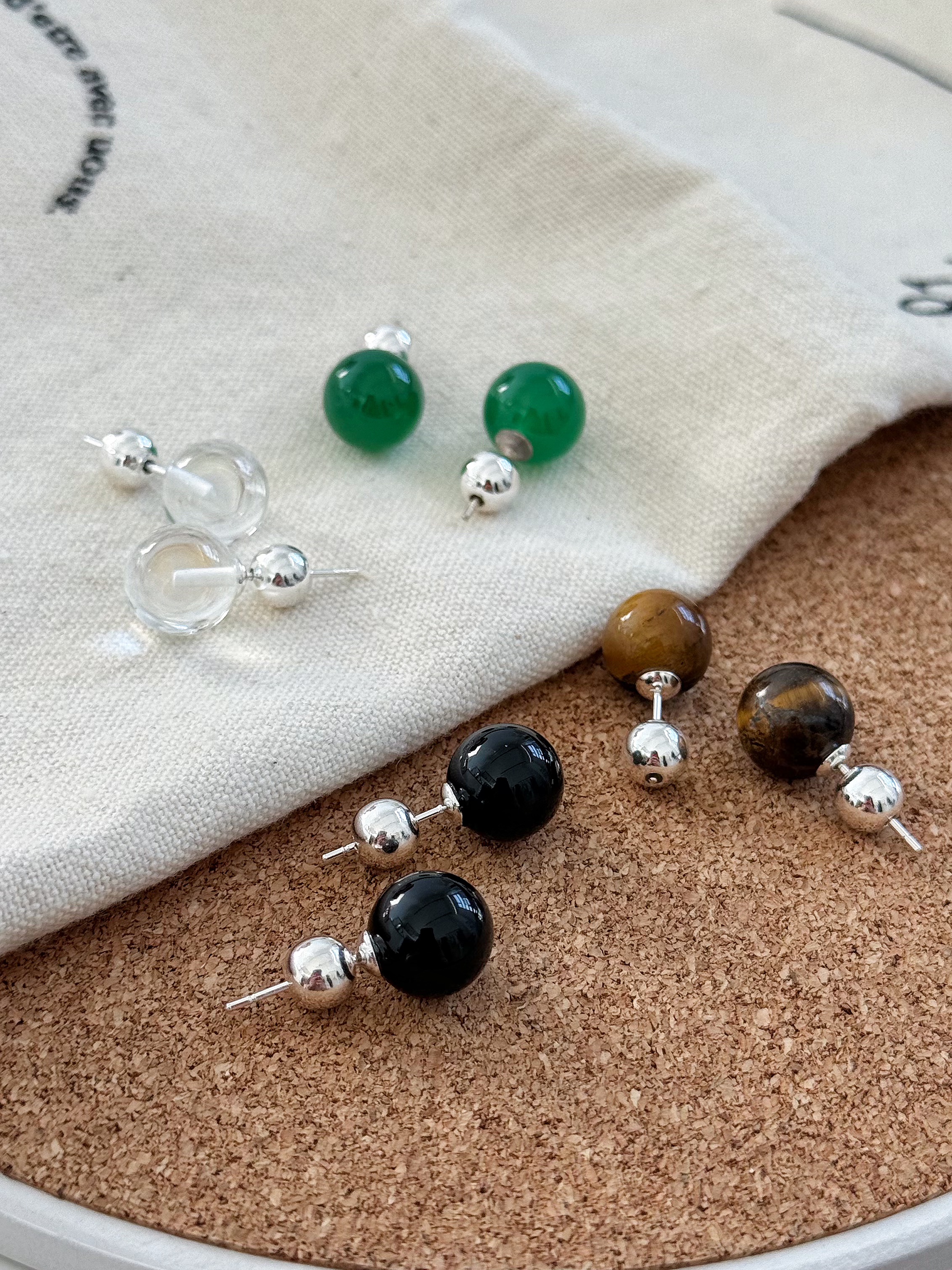 天然黑玛瑙10mm圆球耳钉