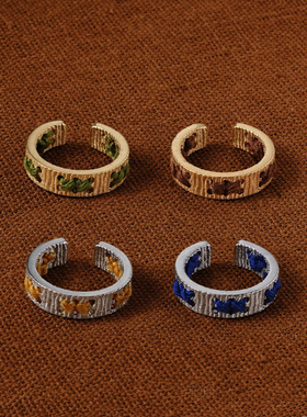 国内小众设计彩色穿线开口可调节戒指  秋冬时髦金属毛线叠戴指环