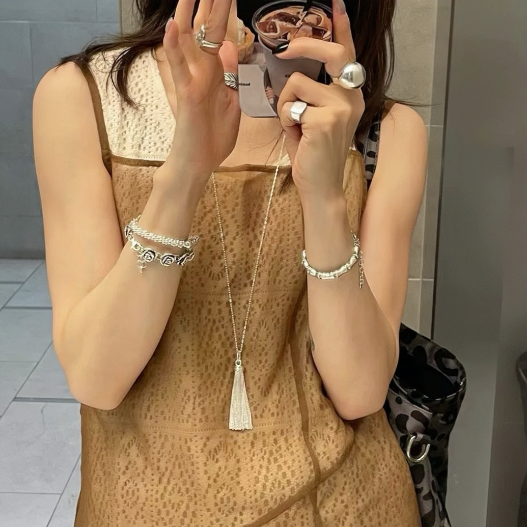 韩国小众设计LEI同款银色链条流苏吊坠项链  高级感时髦毛衣链