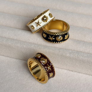 叠戴指环 个性 2024年秋冬新款 黄铜镀金珐琅滴釉海星百搭多色戒指