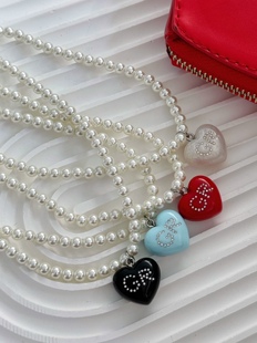 韩国Grov 显白少女复古毛衣链 彩色爱心镶嵌闪钻字母珍珠项链