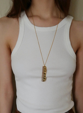 小众设计Peigne佩因梳子项链  黄铜镀18K金立体雕刻长款时髦颈链