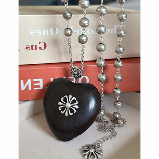 小红书博主同款 甜酷克罗家毛衣链 黑檀木爱心吊坠烧银十字架项链