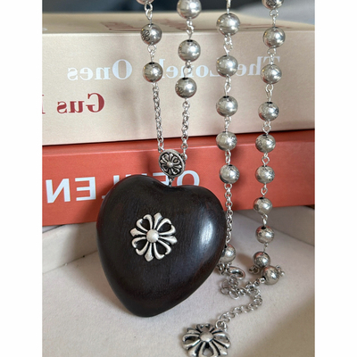 小红书博主同款黑檀木爱心吊坠烧银十字架项链  甜酷克罗家毛衣链