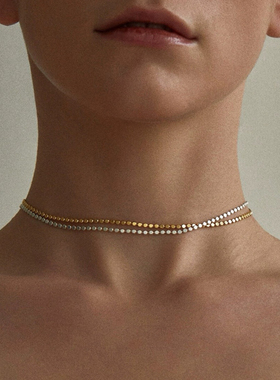 韩国小众设计numbering同款时髦扁圆豆豆短款项链  可叠戴choker