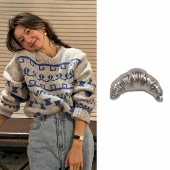 小众设计情侣款 韩国ins博主fever同款 银色牛角包胸针 可颂领扣