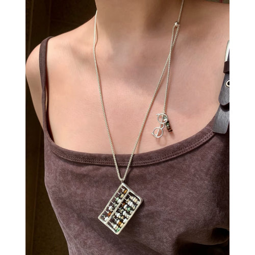 吴昕同款账房先生天然石算盘珠子吊坠项链  小众轻奢中式毛衣链