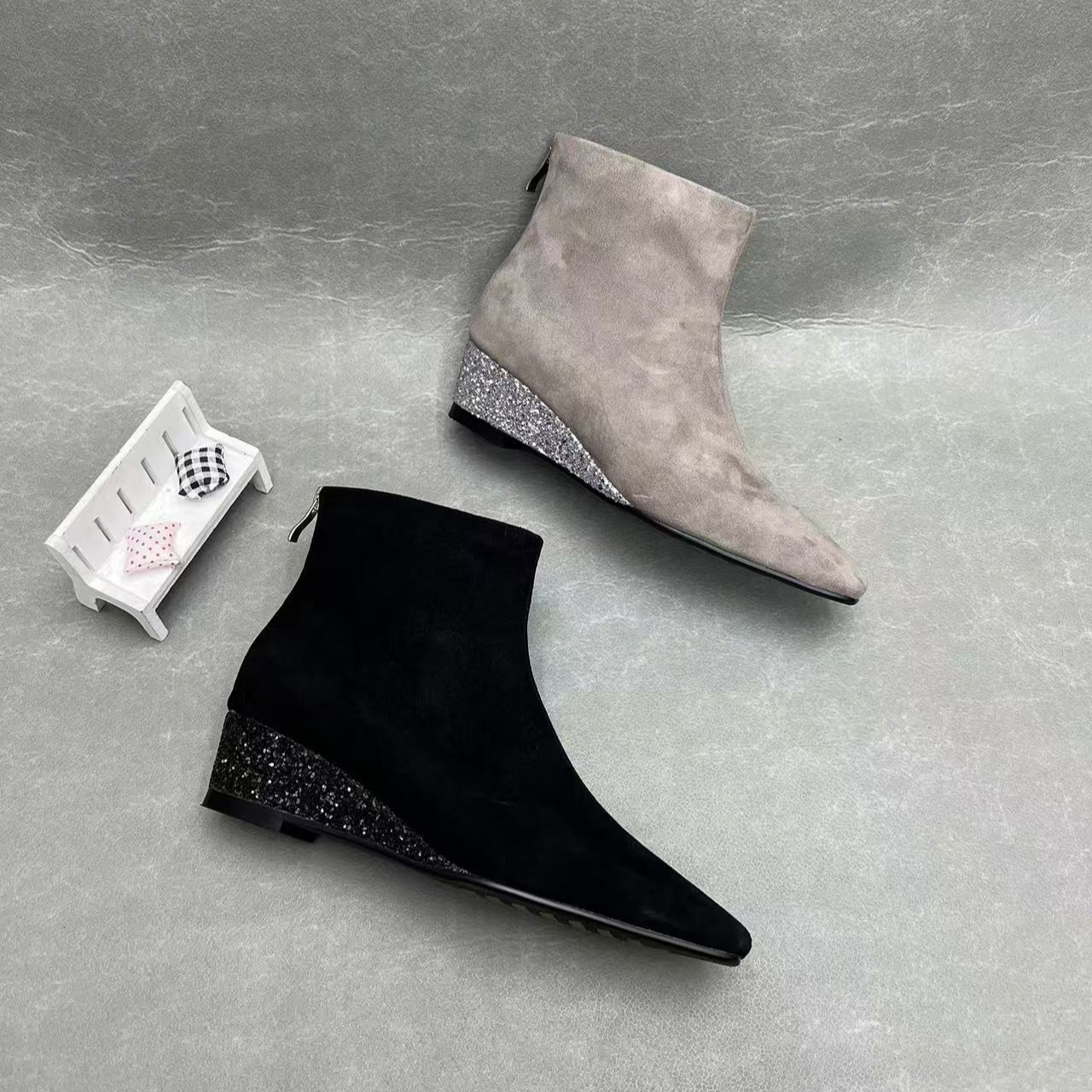 低跟坡跟时尚磨砂真皮女短靴裸靴踝靴胖MM绒面鞋2024秋冬新款羊皮,女鞋,时装靴,淘宝优惠券,粉丝福利购,淘宝优惠卷