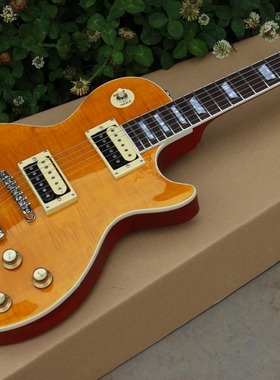 LP standard 电吉他 经典黄色虎纹 桃花心琴体 玫瑰木指板