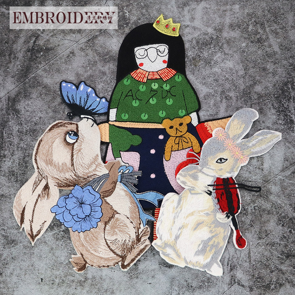 可爱卡通兔子女孩刺绣布贴 T恤外套抱枕破洞修补装饰贴 手缝款