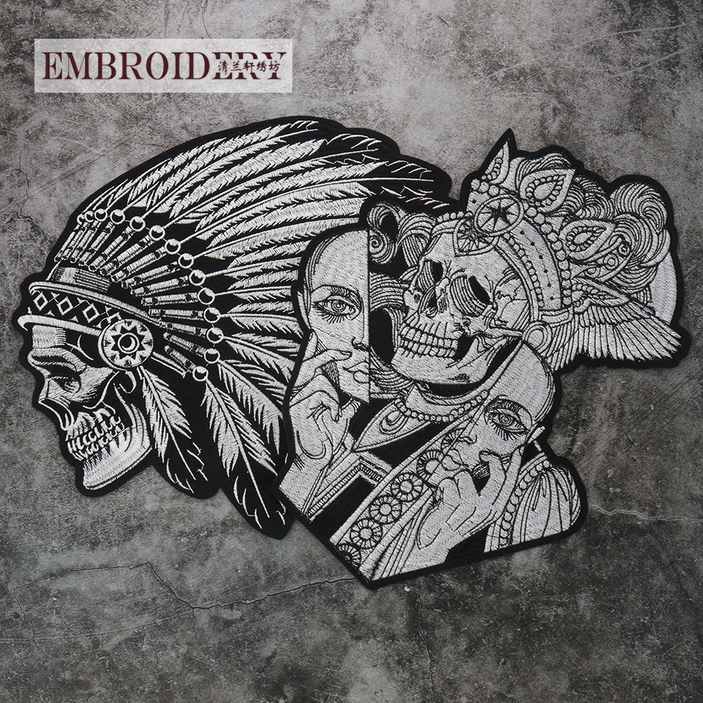 黑白部落骷髅女皇后布贴 T恤外套服装装饰贴破洞修补贴 熨烫款