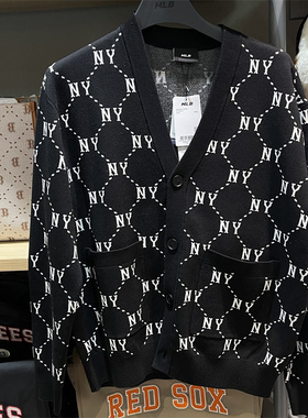 MLB新款男女同款老花满标舒适运动休闲宽松针织开衫外套3AKCM0241