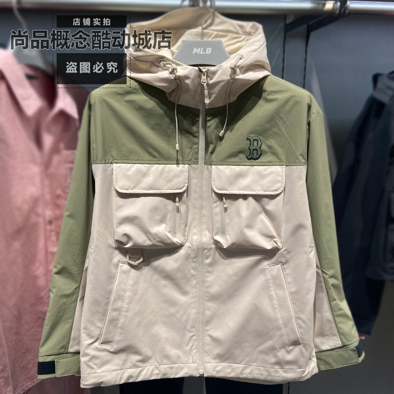 MLB春季男女款三防连帽拼接休闲运动户外开衫夹克外套3AWJB0261