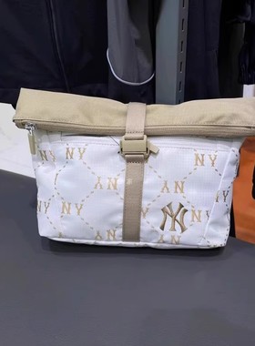MLB情侣款斜挎包NY老花满印拼接时尚单肩挎包运动休闲包3ACRM035N