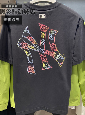 MLB春款男女短袖情侣NY幻彩印花凉感宽松休闲运动T恤3ATSB1463
