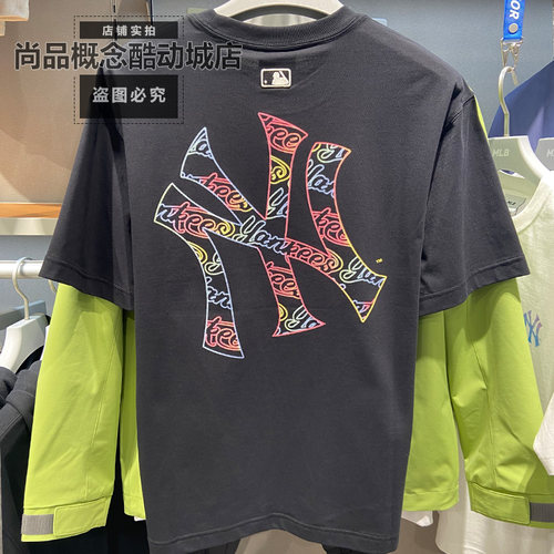 MLB男女NY印花圆领短袖T恤