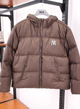 MLB冬季男女同款NY小标运动休闲防风连帽保暖舒适羽绒服3ADJB0856