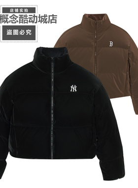 MLB冬季女款NY哑光亮面短款立领运动休闲保暖羽绒服外套3FDJB4056