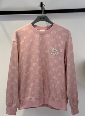 MLB新款情侣卫衣男女NY钻石老花满印圆领休闲运动套头衫3AMTM0461
